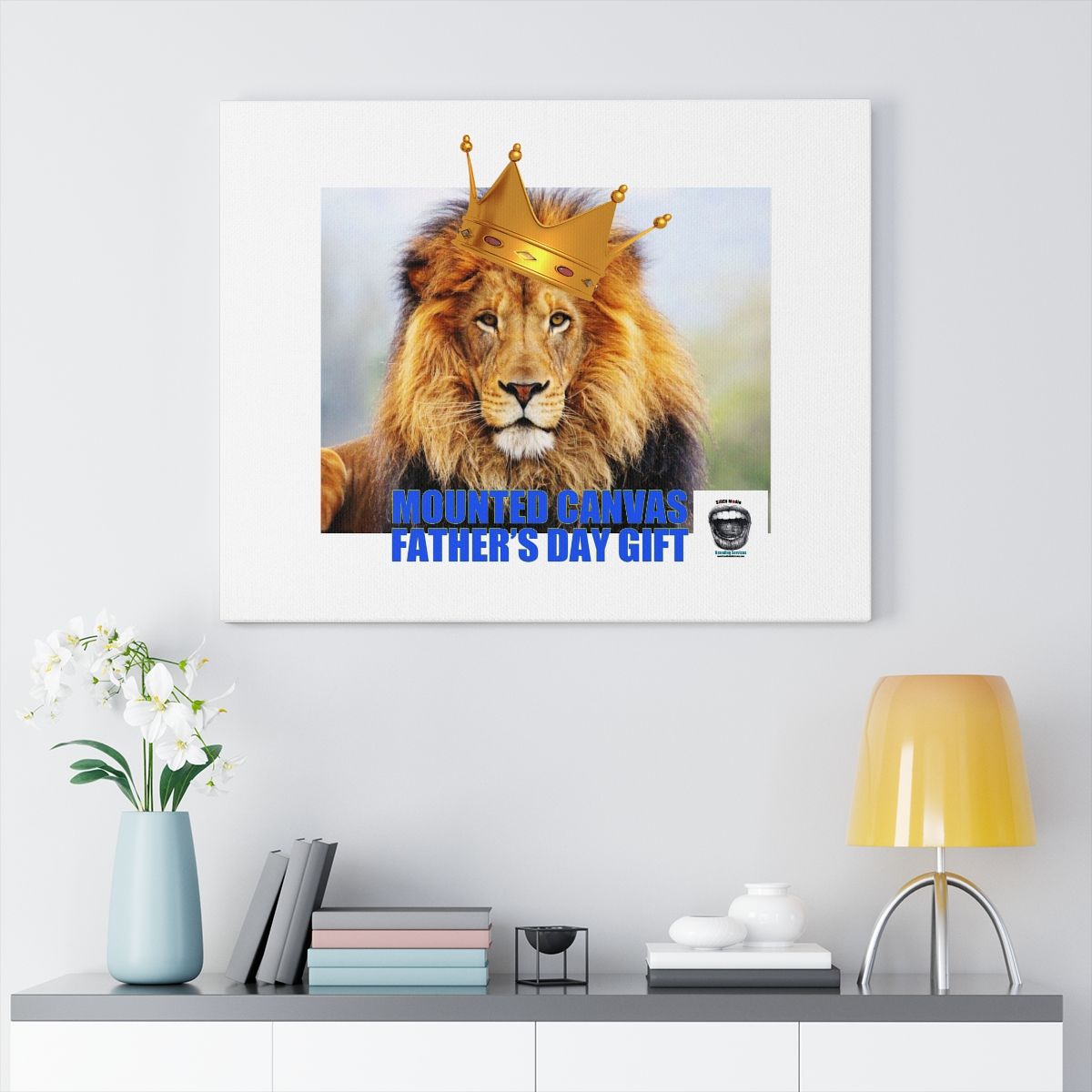 picture of a lion on mounted canvas