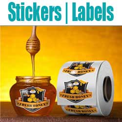 pot of honey and a roll of labels siren media marketing