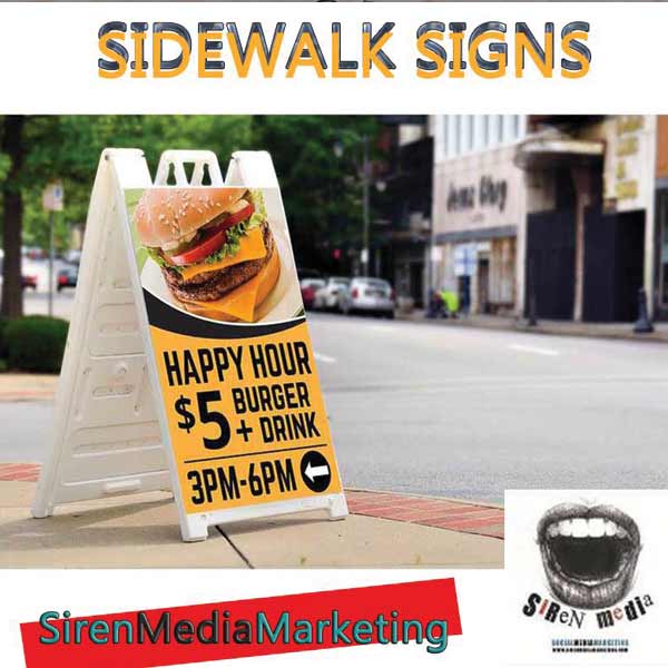 Custom A Frame Sign for a restaurant on a sidewalk siren media marketing