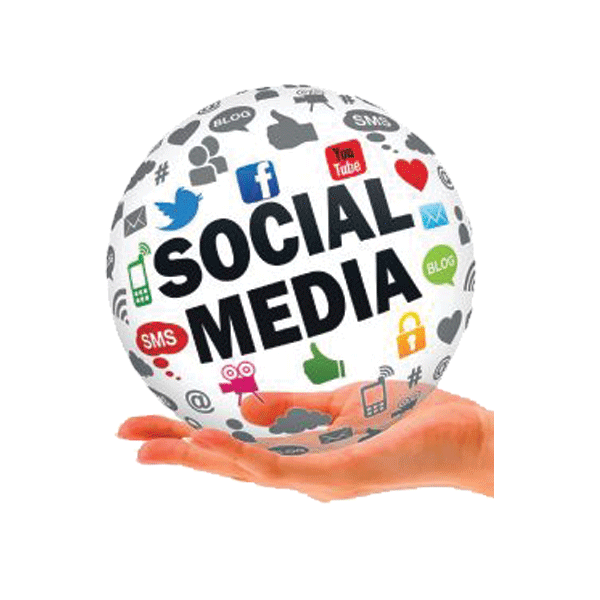 A globe with the words social media on it. siren media marketing