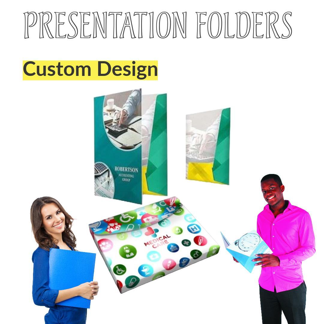 two people holding presentation folders