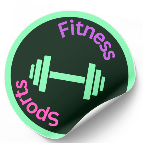 a round stickes that say fitness sports