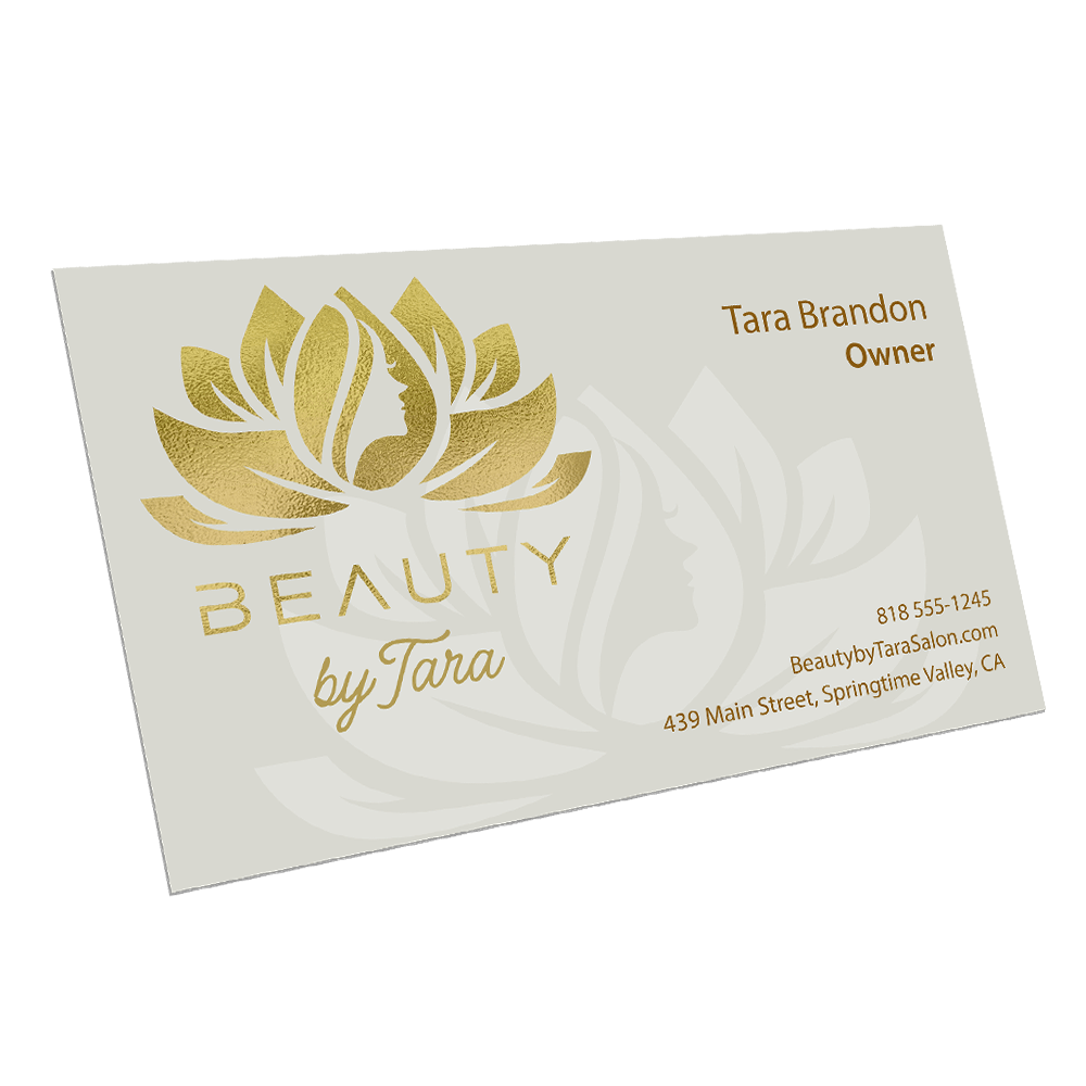 white business cards with gold foil print